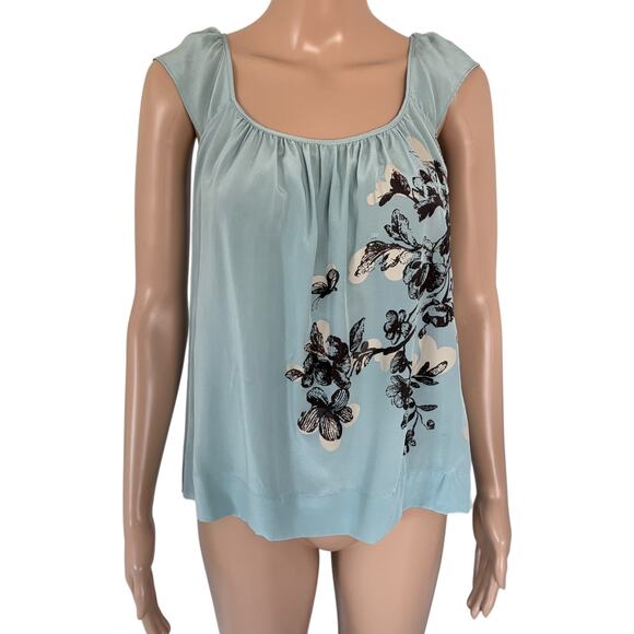 Y2K Silk Floral Babydoll Tank Top Blue Soft Girl Cottagecore Sleeveless Ballet S - Picture 1 of 8